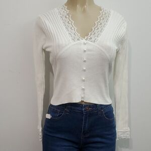 Chic White Lace-Accented Women's Blouse